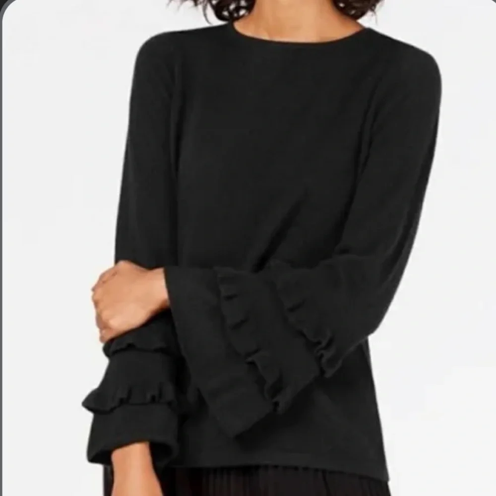 Charter Club | Green 100% cashmere crewneck ruffle sleeve luxury sweater